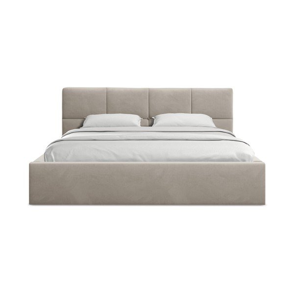 Taupe zamatová čalúnená dvojlôžková posteľ s úložným priestorom s roštom 140x200 cm Hiko – Makamii-image-3