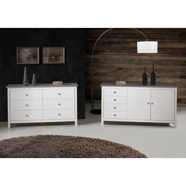 Biela nízka komoda z borovicového dreva 130x80 cm Berna – Marckeric-image-4