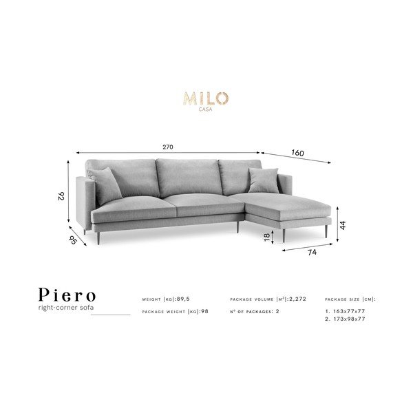Svetlosivá rohová pohovka Milo Casa Piero, pravý roh-image-2