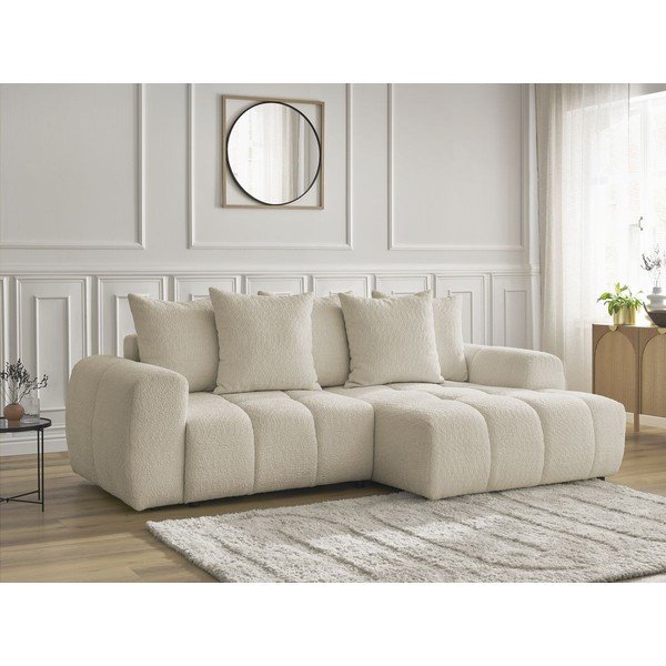 Béžová rozkladacia/s úložným priestorom rohová pohovka z textílie buklé (pravý roh/s leňoškou) Roxelane – Bobochic Paris-image-3