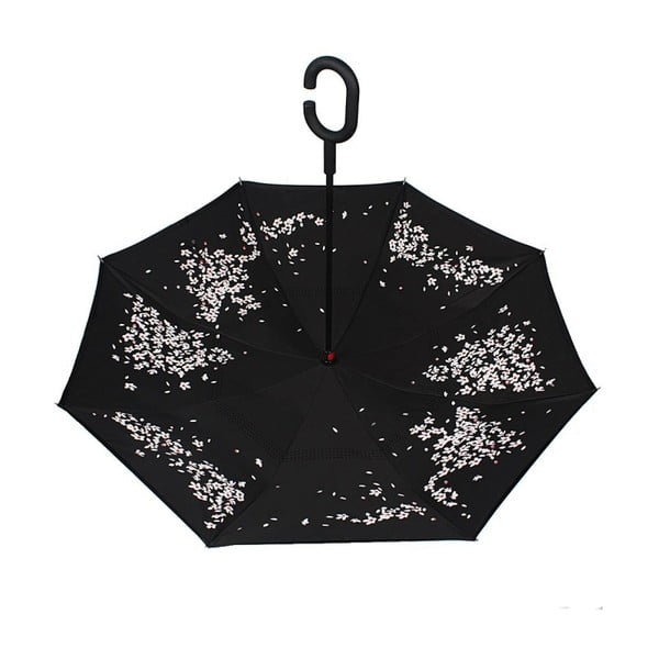 Čierny dáždnik s ružovo-bielymi detailmi Cherry Blossom, ⌀ 105 cm