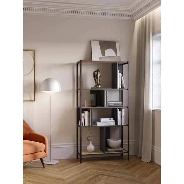 Knižnica v dekore duba v čierno-prírodnej farbe 88x175 cm Alabama – Marckeric-image-1