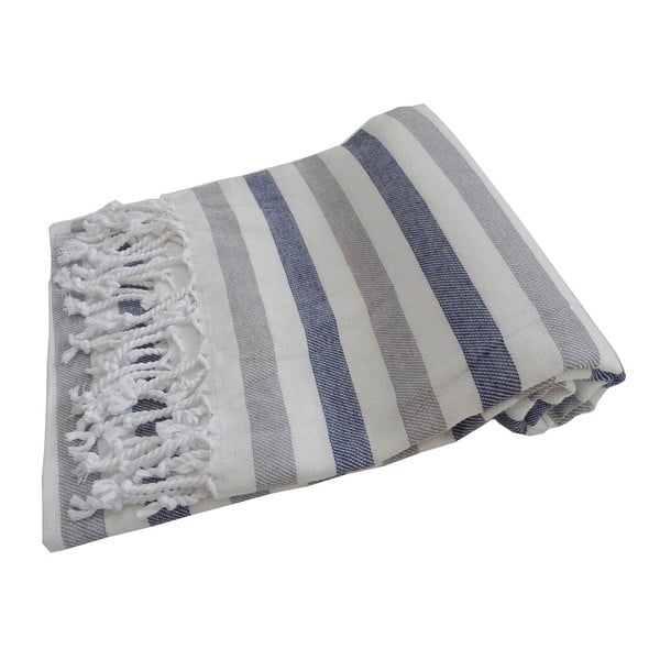 Modro-sivá ručne tkaná osuška z prémiovej bavlny Afrika, 100 × 180 cm