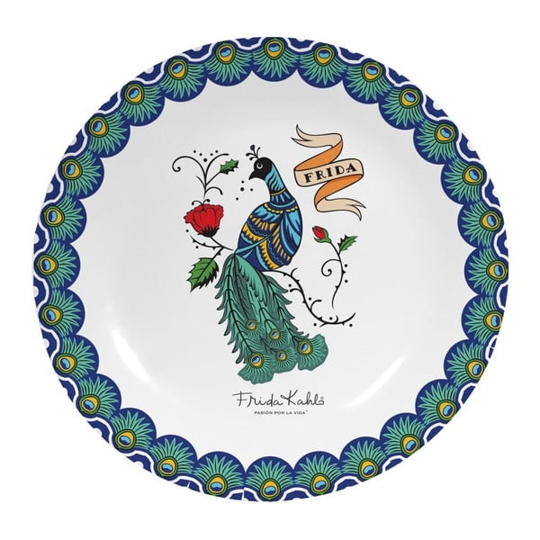 Nástenný dekoratívny keramický tanier Frida Kahlo Peacock