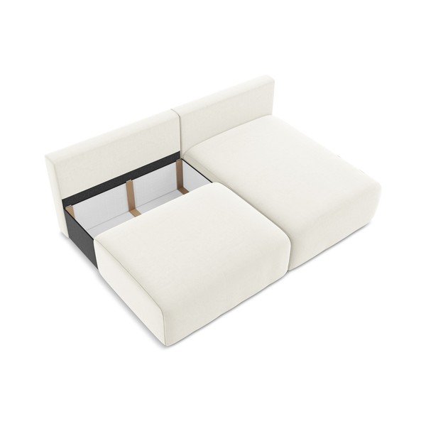Krémová zamatová rozkladacia/s úložným priestorom rohová pohovka (pravý roh/s leňoškou) Kalena – Makamii-image-4
