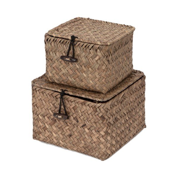 Súprava 2 tmavohnedých úložných košíkov z trstiny Compactor Lidwhite-image-3