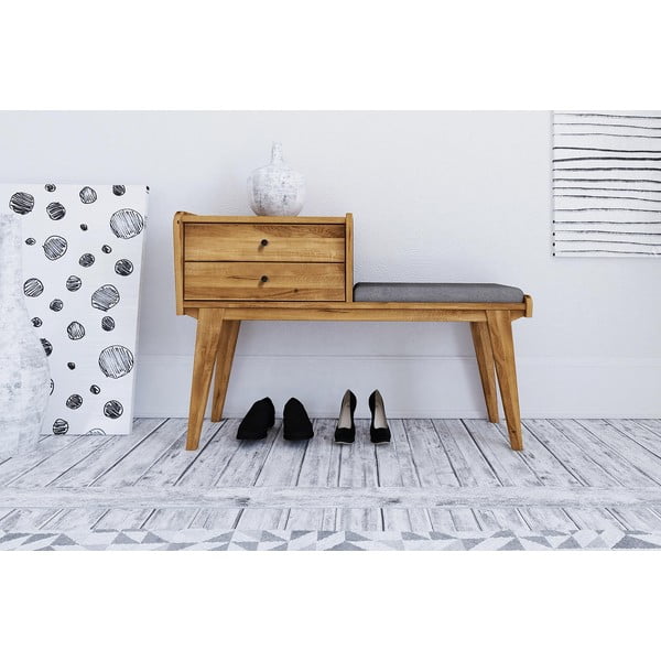 Lavica so zásuvkami z dubového dreva so svetlosivým sedákom Retro - The Beds-image-2