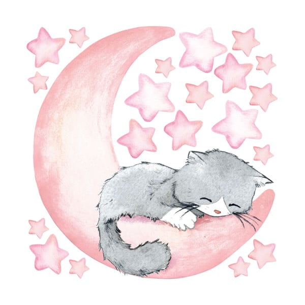 Ružové detské samolepky na stenu Ambiance Magic Cat-image-2