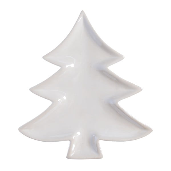 Biely keramický tanier Ewax Christmas Tree, dĺžka 19,5 cm