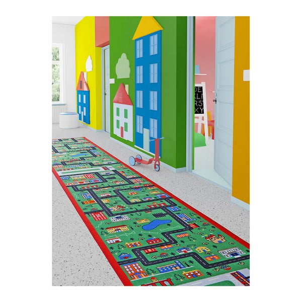 Zelený detský behúň City, 100 × 450 cm