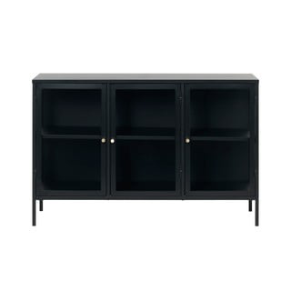 Čierna komoda s presklenými dverami Unique Furniture Carmel, dĺžka 132 cm