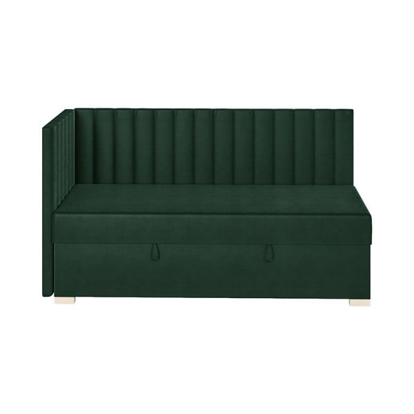 Tmavozelená rohová detská posteľ s úložným priestorom s matracom 90x200 cm Snugi – Ghado
