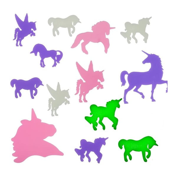 Sada 14 fluorescentných samolepiek InnovaGoods Unicorns