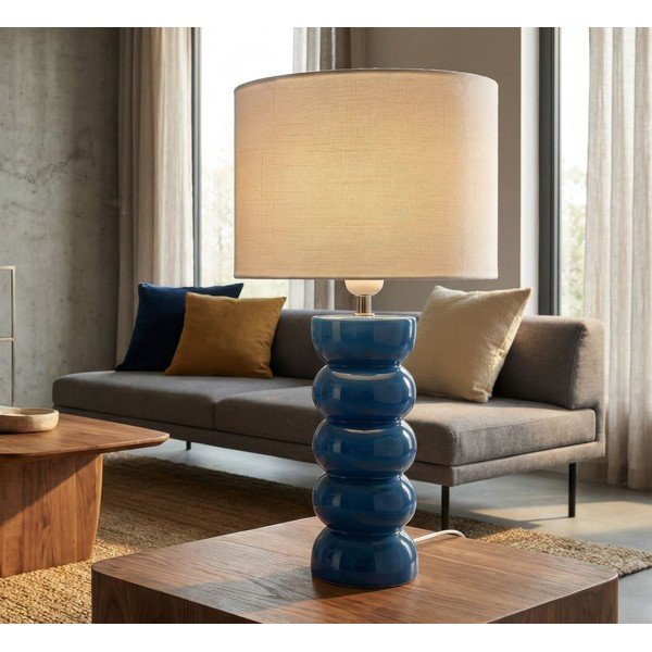 Biela/modrá keramická stolová lampa s textilným tienidlom (výška  46 cm) Torr – Mauro Ferretti-image-1