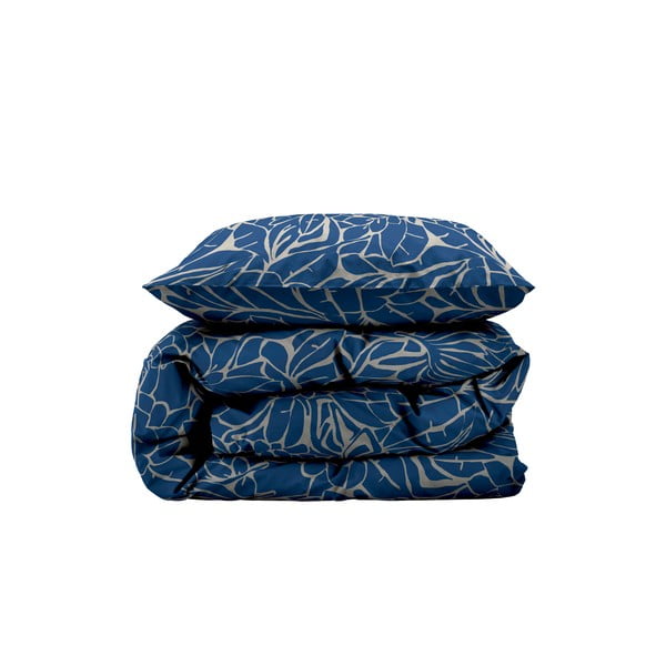 Modré damaškové predĺžené obliečky na jednolôžko 140x220 cm Abstract leaves – Södahl