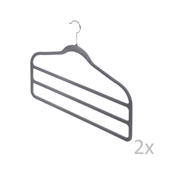 Sada 2 sivých vešiakov na nohavice Domopak Velvet-image-1