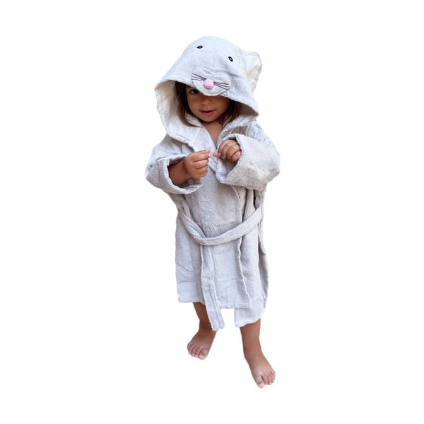 Bielo-sivý bavlnený detský župan veľkosť M Mouse - Rocket Baby