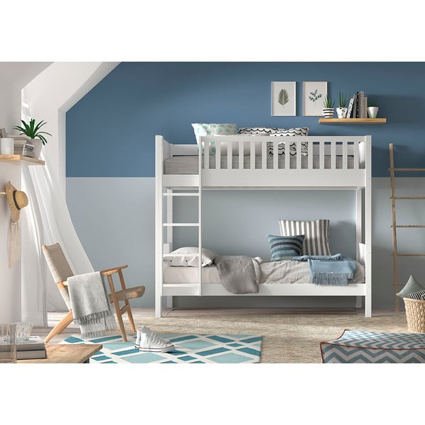 Biela poschodová detská posteľ z borovicového dreva s úložným priestorom 90x200 cm SCOTT – Vipack-image-1