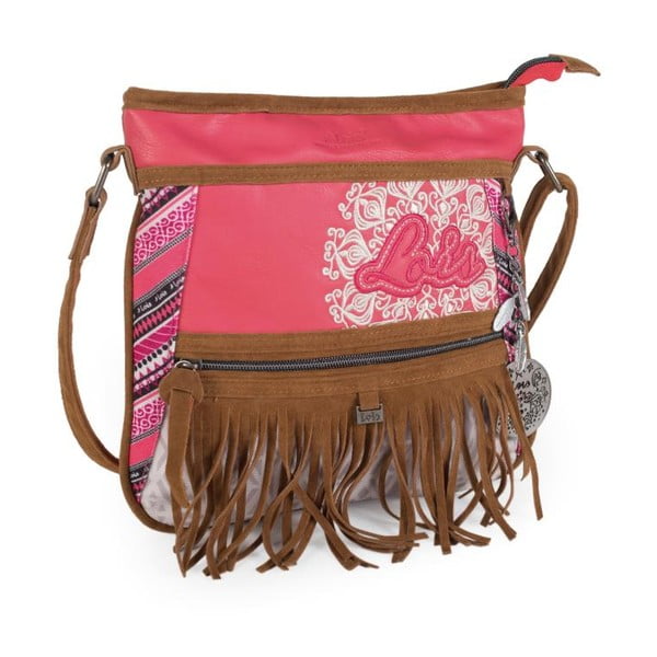 Ružovo-biela kabelka so strapcami Lois, 26 x 25 cm