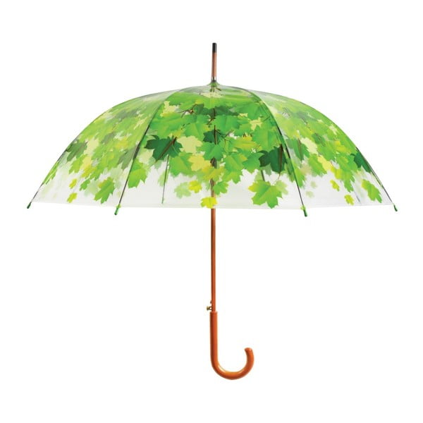 Transparentný dáždnik s rúčkou so zelenými detailmi Esschert Design Ambiance Birdcage Leaf, ⌀ 92,5 cm
