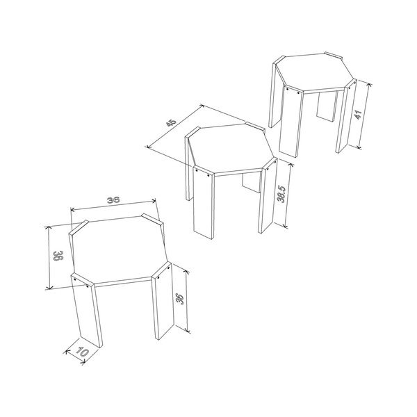 Sada 3 bielych rozkladacích odkladacích stolíkov s modrým detailom Rafevi Hansel-image-2