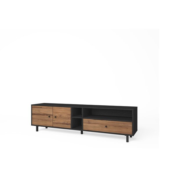 Čierny/prírodný TV stolík v dekore orecha 180x47 cm Roald – Marckeric-image-3