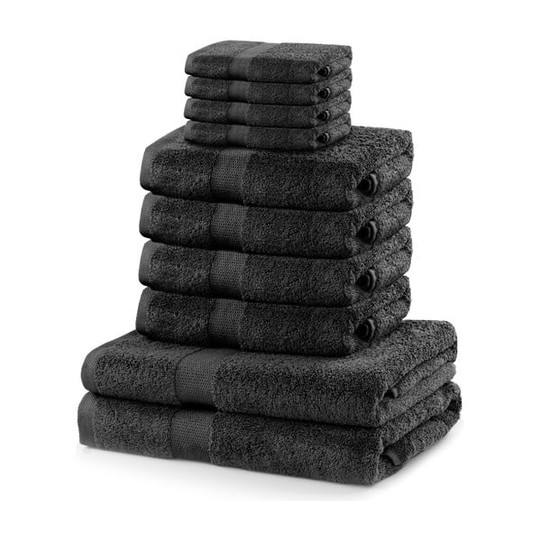 Set 8 tmavosivých uterákov a 2 osušiek DecoKing Marina Charcoal