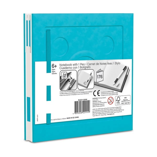 Tyrkysovomodrý štvorcový zápisník s gélovým perom LEGO®, 15,9 x 15,9 cm-image-2