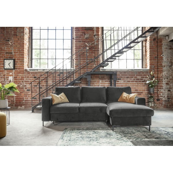 Tmavosivá zamatová rozkladacia rohová pohovka Miuform Lofty Lilly, pravý roh-image-1