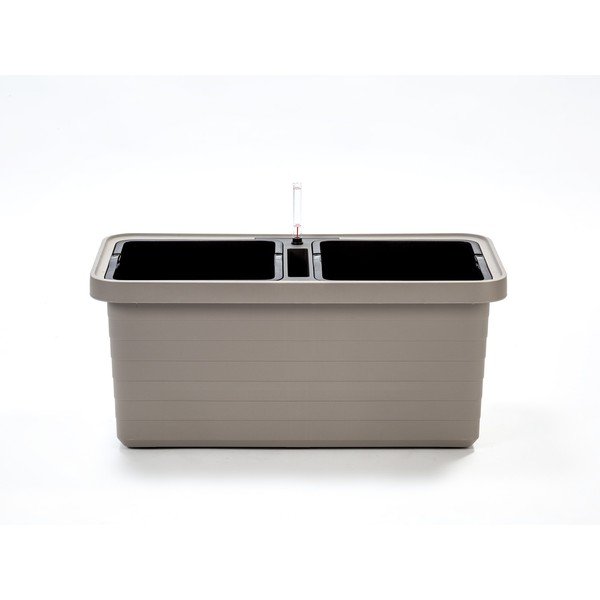 Hnedo-sivý samozavlažovací dvojitý kvetináč Plastia Berberis, dĺžka 78 cm-image-1