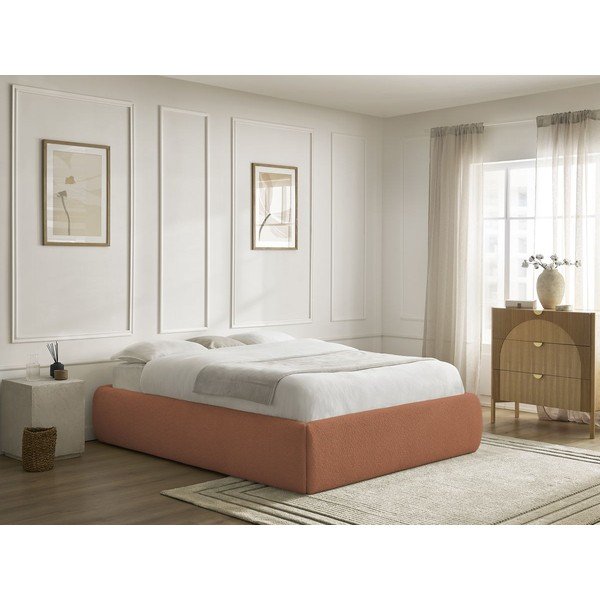 Oranžová čalúnená dvojlôžková posteľ s úložným priestorom/bez čela s roštom 160x200 cm Inera – Bobochic Paris-image-1