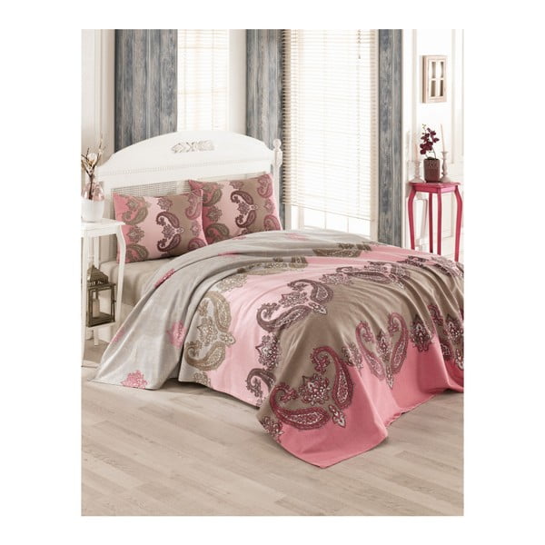 Bavlnený pléd cez posteľ na dvojlôžko Royal Pique Rose, 200 × 230 cm
