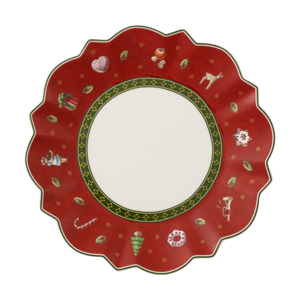 Červený porcelánový tanier s vianočným motívom Villeroy & Boch, ø 17 cm