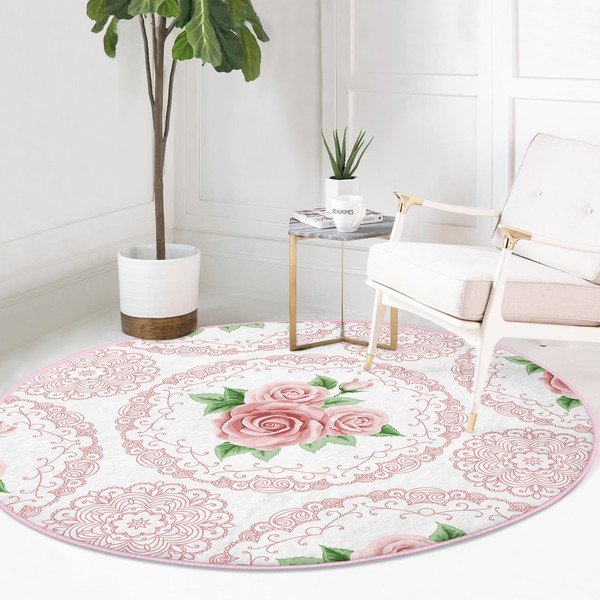 Svetloružový prateľný okrúhly koberec vhodný pre robotické vysávače ø 120 cm Comfort – Mila Home-image-2