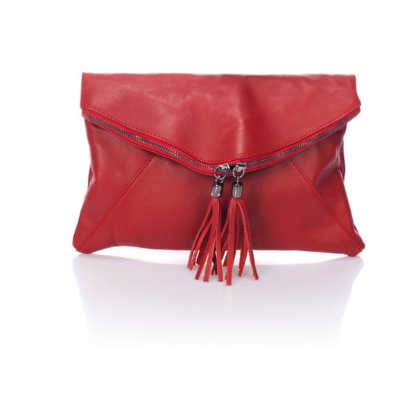 Červená kožená listová kabelka Massimo Castelli Durna