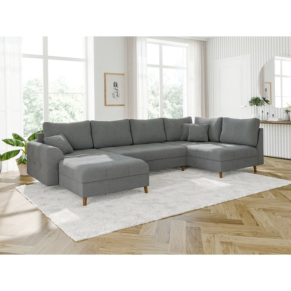 Sivá rohová pohovka z textílie bouclé (ľavý roh/do "U") Ariella – Ropez-image-3