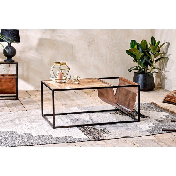 Konferenčný stolík z mangového dreva a kože Nkuku Alera-image-1