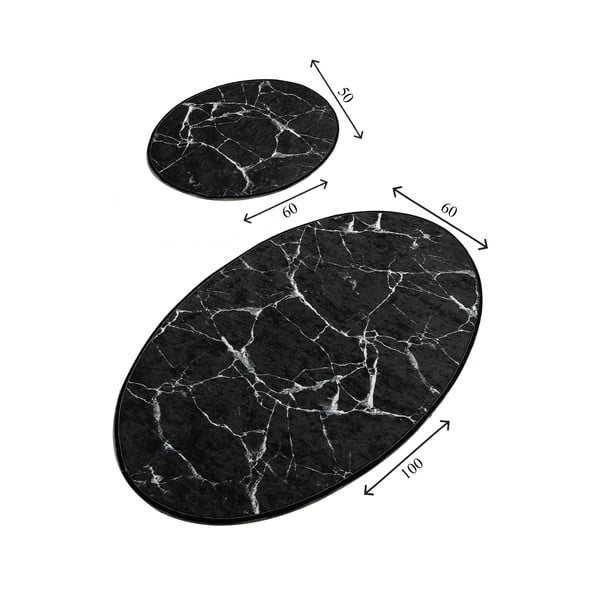 Súprava 2 čiernych oválnych kúpeľňových predložiek Foutastic Marble-image-2