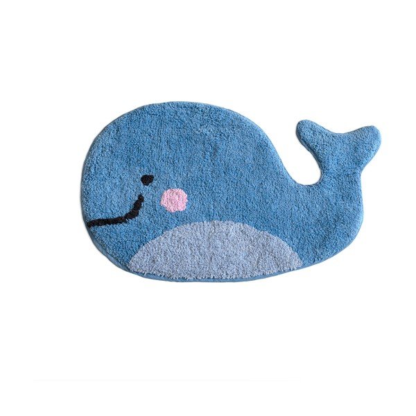 Modrá bavlnená kúpeľňová predložka Mr. Fox Blue Whale, 69 x 44 cm