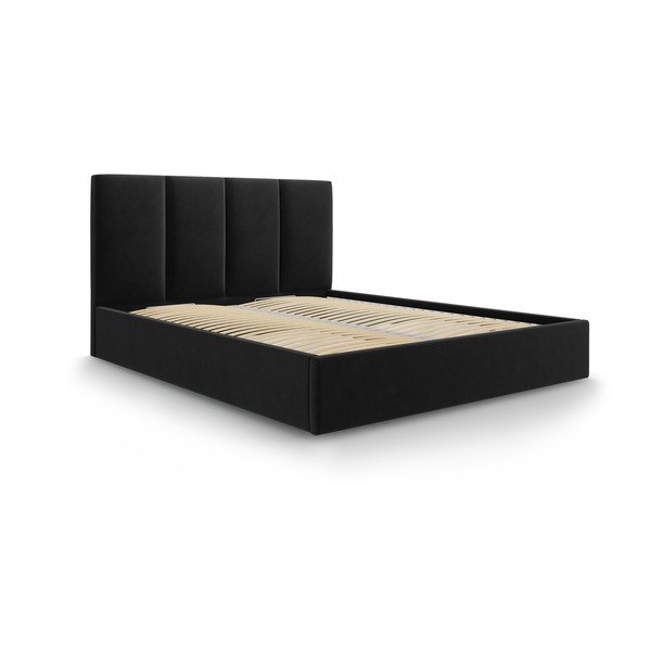 Čierna zamatová dvojlôžková posteľ Mazzini Beds Juniper, 140 x 200 cm