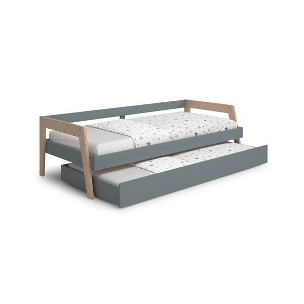 Zelená/sivozelená detská posteľ z borovicového dreva s výsuvným lôžkom s úložným priestorom s roštom 90x200 cm Carrie – Marckeric-image-2