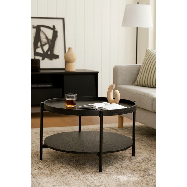 Čierny okrúhly konferenčný stolík v dekore duba ø 64 cm Hagen – Bonami Essentials-image-3