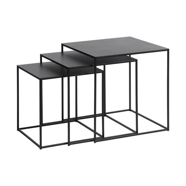 Čierne kovové konferenčné stolíky v súprave 3 ks 50x50 cm Pebble – Unique Furniture