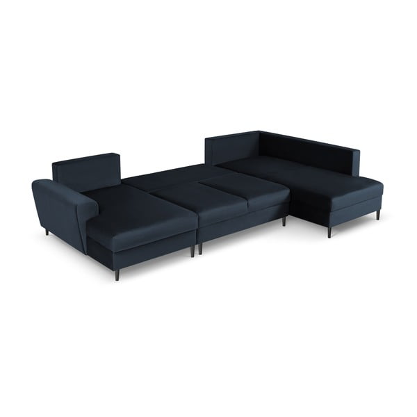 Tmavomodrá zamatová rozkladacia/s úložným priestorom rohová pohovka (pravý roh/do "U") Kyoto – Cosmopolitan Design-image-2