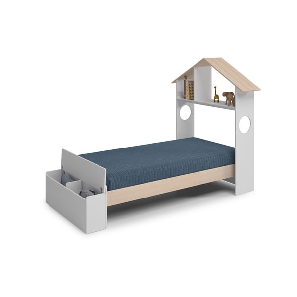 Biela/prírodná domčeková detská posteľ v dekore borovice s úložným priestorom 90x190 cm Odessa - Marckeric-image-3