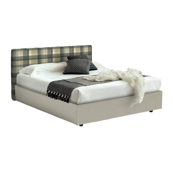Krémová dvojlôžková posteľ s úložným priestorom a kockovaným poťahom 13Casa Ninfea, 160 x 190 cm
