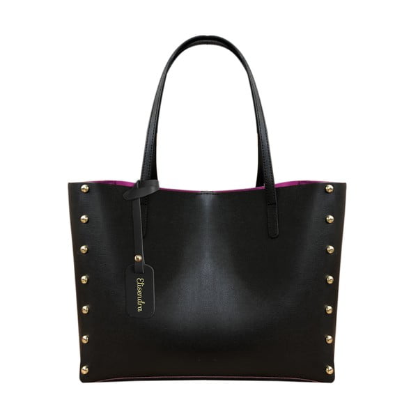 Čierna kožená kabelka s fuksiovým vnútrom Maison Bag Missy