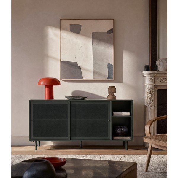 Tmavozelená kovová nízka komoda s posuvnými dverami 160x75 cm Veep – Unique Furniture-image-3