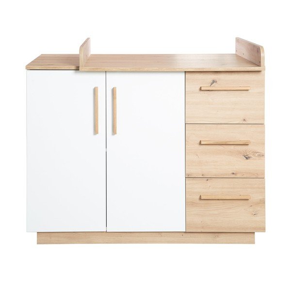 Biela/v prírodnej farbe detská komoda v dekore duba s prebaľovacím pultom 118x103x79 cm Lion – Roba