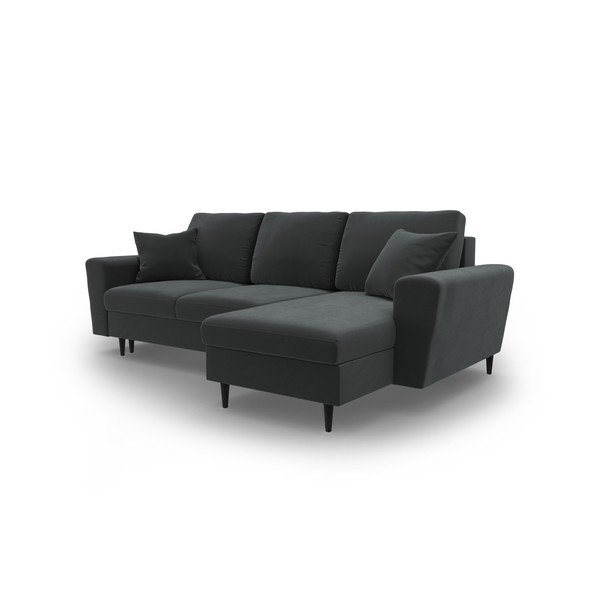 Tmavosivá zamatová rozkladacia/s úložným priestorom rohová pohovka Kyoto – Cosmopolitan Design-image-4